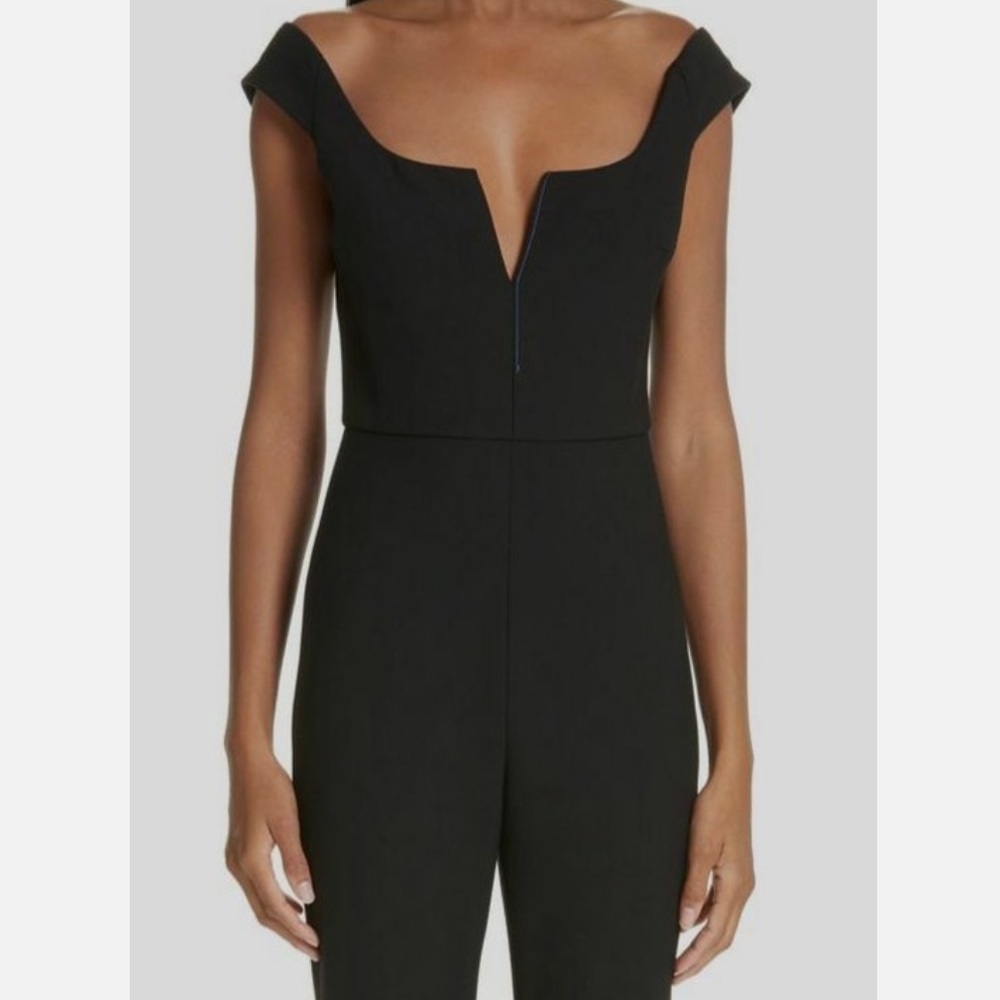 cushnie off the shoulder fitted jumpsuit in black